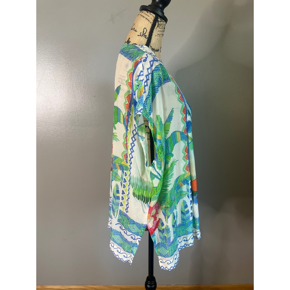 Johnny Was Hana Blouse vibrant floral print V-neckline travel vacation beach - Picture 6 of 10
